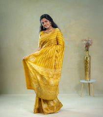 Mustard Woven Synthetic Dola Silk Saree With Floral Motifs-BL4687