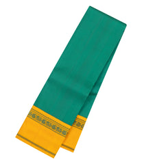 Sea Green Handloom Korvai Kanchipuram Silk Saree With Mustard Border-KA16712