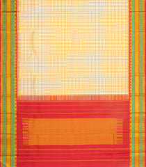 Cream Handloom Korvai Kanchipuram Silk Saree With Checks & Contrast Border-KA16409