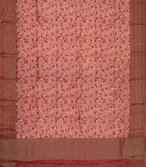 Dusty Pink Handloom Chanderi Cotton Saree With Printed Floral Motifs