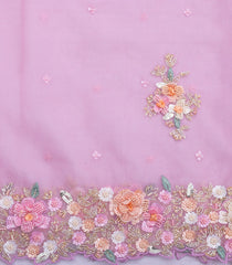 Baby Pink Woven Pure Supernet Saree With Meena Floral Hand Embroidery -EN2103