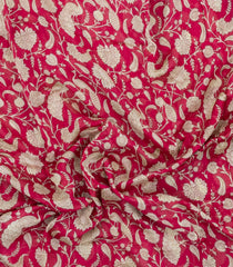 Magenta Printed Chanderi Cotton Saree With Floral Motifs-CC1739