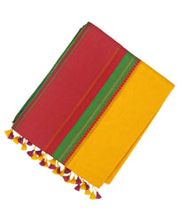 Yellow Woven Bengal Cotton Saree With Red Border