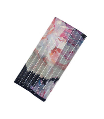 Navy Blue Woven Tussar Silk Saree With Printed Floral Motifs & Sequin Work-TU2891