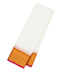 Cream Handloom Gadwal Cotton Saree With Checks & Contrast Temple Border-GA0311