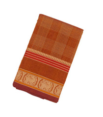 Rust Handloom Kanchi Cotton Saree With Checks