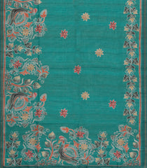 Green Printed Synthetic Tussar Silk Saree With Contrast Border-SY0108