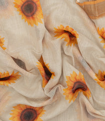 Taupe Printed Synthetic Linen Saree With Zari border-BL5157