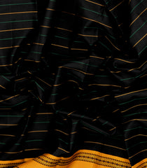 Black Handloom Korvai Kanchipuram Silk Saree With Veldari Stripes-KA14740