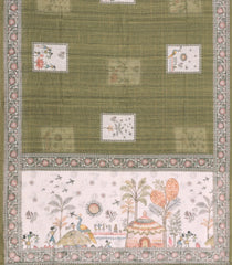 Green Printed Art Linen Saree With Zari Checks-BL6072