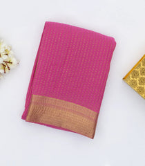 Bubble-gum Pink Mysore Crepe Silk Saree With Floral Zari Motifs