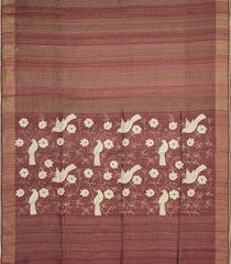 Brown Printed Tussar Silk Saree With Checks & Printed Pallu-TU3688