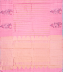 BubbleGum Pink Handloom Kanchipuram Silk Saree With Zari Stripes-KA12586