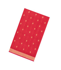 Red Handloom Maheswari Silk Cotton Saree With Floral Buttas-SC4956