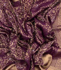 Dark Purple Mysore Crepe Silk Saree With Peacock Floral Motifs-MS3108