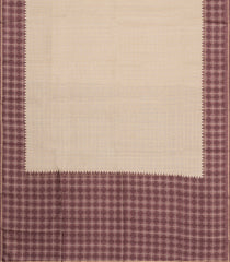 Taupe Printed Synthetic Dupion Saree With Checks & Contrast Border-BL6051
