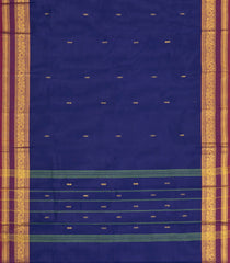 Dark Blue Woven Chettinad Cotton Saree With Buttas & Contrast Border-CN1924