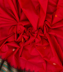 Red Handloom Kanchi Cotton Saree With Buttas & Contrast Silk Border-KC1513