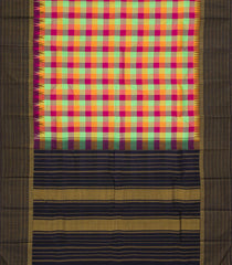 Multi Colour Handloom Korvai Kanchipuram Silk Saree With Checks & Contrast Border-KA13351