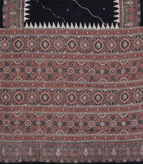 Black Printed Modal Silk Saree With Embroidered Motifs-PS0743