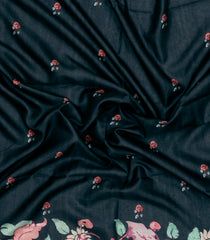 Black Printed Synthetic Tussar Silk Saree With Zari Border-SY0063