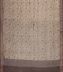 Taupe Printed Chanderi Cotton Saree With Zari Border-CC1595