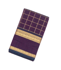 Magenta Handloom Kanchi Cotton Saree With Zari Checks