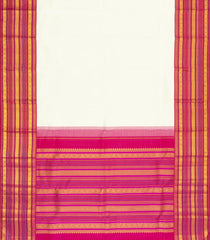 White Handloom Korvai Kanchipuram Silk Saree With Pink Border-KA15867
