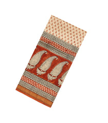 Cream Printed Chanderi Cotton Saree With Zari Border-CC1487