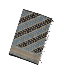 Grey & Black Handloom Organza Soft Silk Saree With Floral Motifs-SO4135