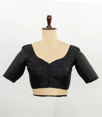 Black Blended Silk Ready Made Blouse With V Neck and Front Open Style-RB5220