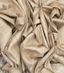 Taupe Handloom Tussar Silk Saree With Printed Wedding Motifs-TU2631
