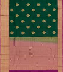 Dark Green Woven Pure Silk Saree With Zari Buttas & Contrast Border-EC2620