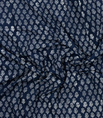 Navy Blue Printed Jaipur Cotton Saree With Printed Floral Motifs-JC1781