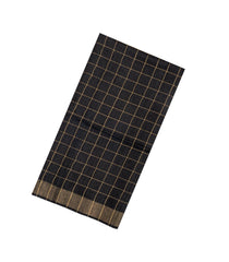 Black Handloom Dupion Silk Saree With Checks & Printed Pallu-DS0646