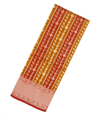 Mustard & Red Handloom Banarasi Organza Silk Saree With Floral Motifs-BE1674