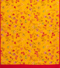 Mustard Printed Crepe Silk Saree With Floral Motifs-PS0895