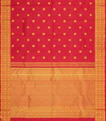 Red Handloom Kanchipuram Silk Saree With Zari Stripes & Buttas-KA15272