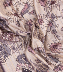 Taupe Printed Synthetic Dupion Saree With Zari Stripes & Border-SY0230
