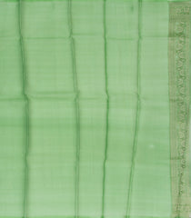 Green Handloom Banarasi Organza Silk Saree With Floral Stripes-BE1584