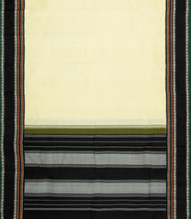 Cream Handloom Korvai Kanchipuram Silk Saree With Black Border-KA16710