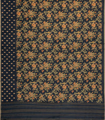 Midnight Blue Printed Tussar Silk Saree With Floral Motifs-TU3612