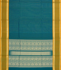 Cyan Handloom Silk Cotton Saree With Stripes & Contrast Border-SC3987