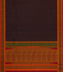 Dark Brown Handloom Kanchipuram Silk Saree With Thread Work Border-KA15148