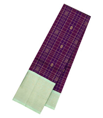 Dark Purple Handloom Korvai Kanchipuram Silk Saree With Checks & Buttas-KA15207
