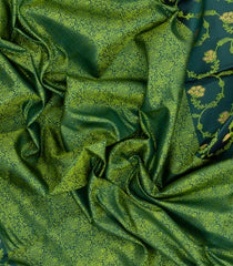 Dark Green Handloom Kanchipuram Silk Saree With Floral Motifs-KA16353