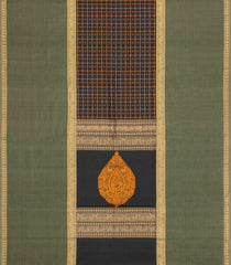 Dark Grey Handloom Silk Cotton Saree With Checks & Buttas-SC4557