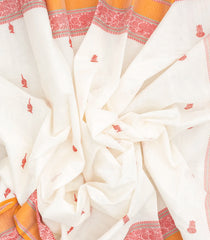 White Handloom Kanchi Cotton Saree With Gandaberunda Buttas-KC1527