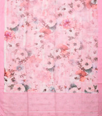 Pink Handloom Linen Saree With Printed Flowers