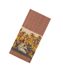 Dusty Pink Woven Tussar Silk Saree With Stripes & Printed Madhubani Motifs-TU3185